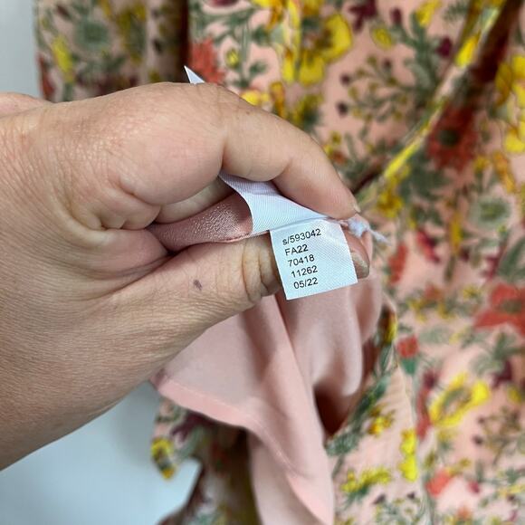 Loft Long Sleeve Floral Wrap Mini Dress Pink Fall Wedding Guest XS - Picture 7 of 8